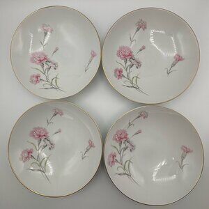 Royal Court Pink Carnation Soup Cereal Bowls Floral Flower Japan Vintage 4 Set